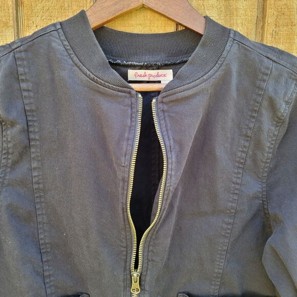 Fresh Produce Black Priya Bomber Full Zip Jacket Womens Size S - Picture 3 of 10
